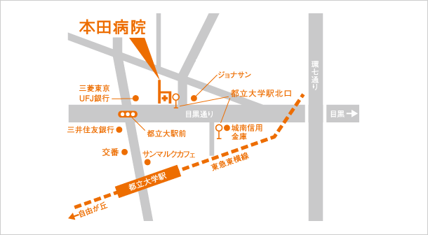 本田病院への交通のご案内 アクセスマップ